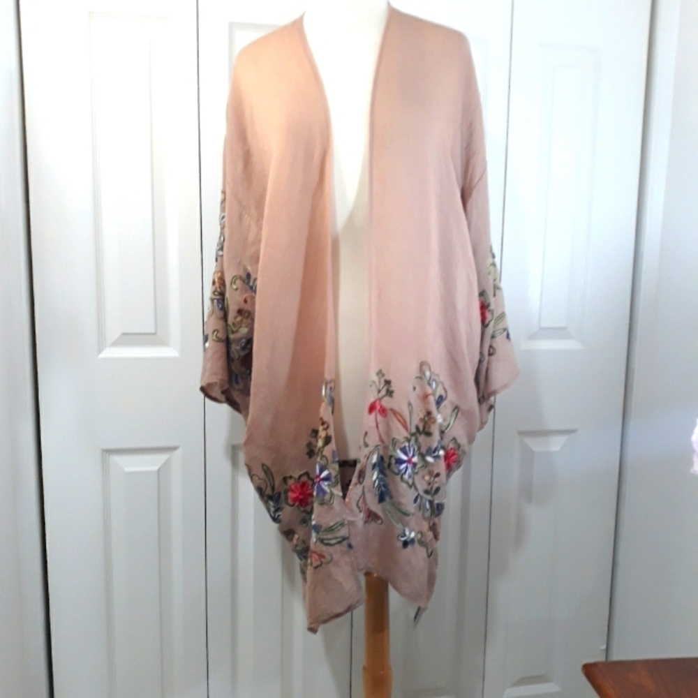 Kimono Embroidered Long Floral Cardigan  New with Tag One Size